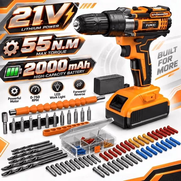 21V Cordless Drill Driver Piece Tool Set High Torque 2.0 Ah Battery 25 1 2 Speed Clutch CR V Tools Flexible Shaft LED Light For Home Repair Ideal Gift For Men And Women Holiday Gifts