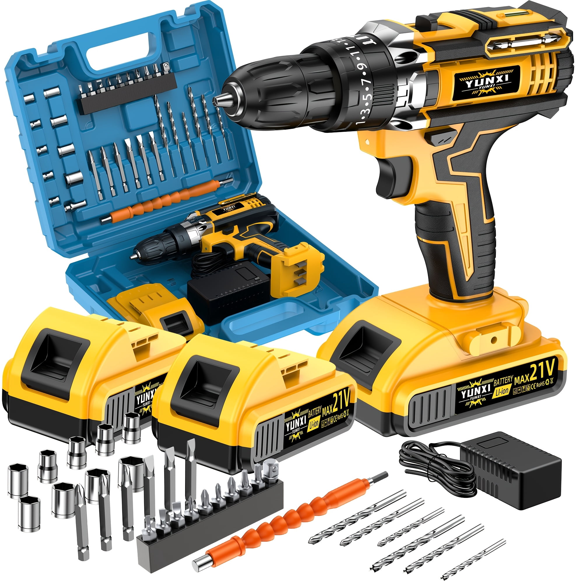 21V Cordless Drill Driver Set, 2.0Ah Battery & Fast Charger, Electric Screwdriver with Adjustable Speed/Torque for Home & Auto Repair