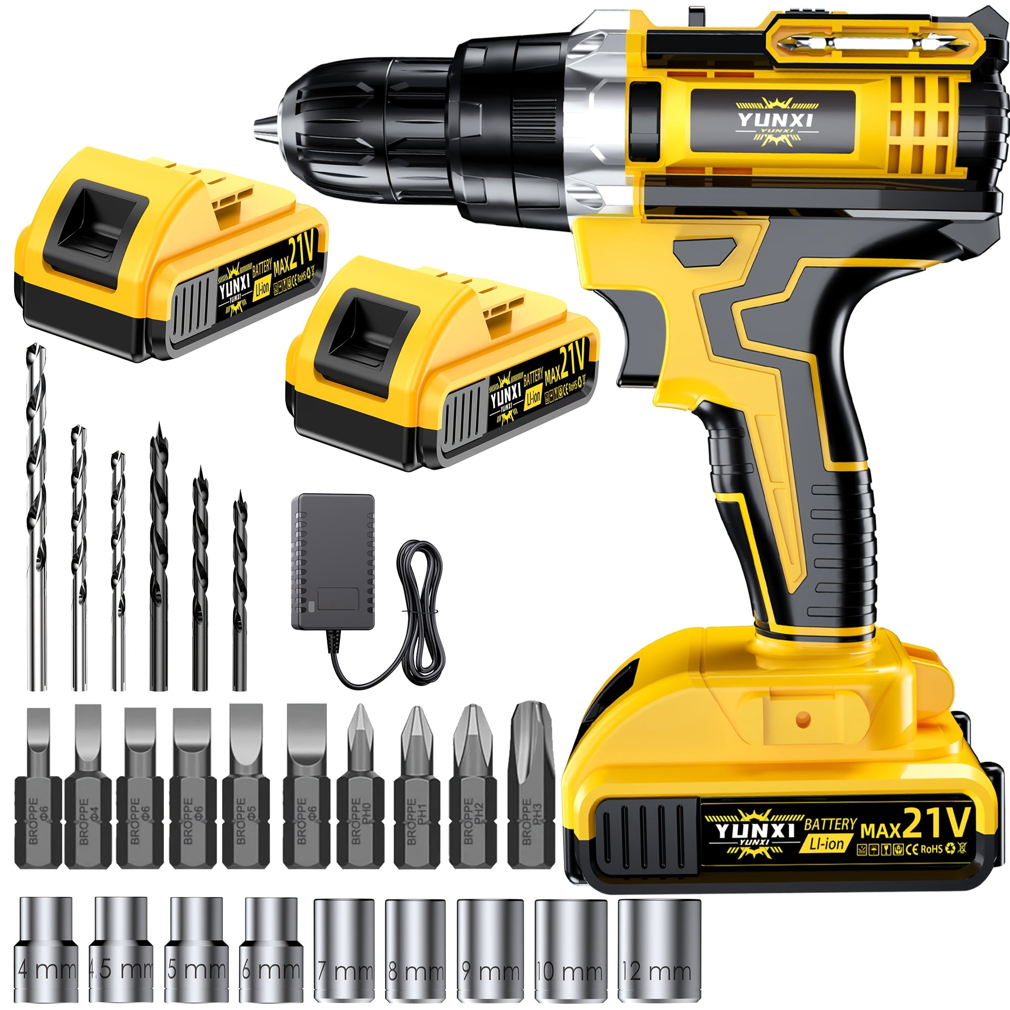 21V Cordless Drill Driver Set, 2.0Ah Battery & Fast Charger, Electric Screwdriver with Adjustable Speed/Torque for Home & Auto Repair