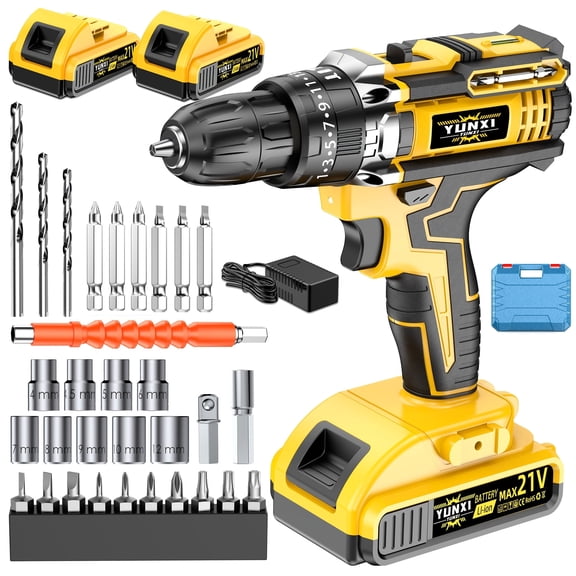 21V Cordless Drill Driver Set, 2.0Ah Battery & Fast Charger, Electric Screwdriver with Adjustable Speed/Torque for Home & Auto Repair