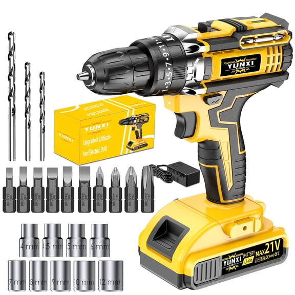 21V Cordless Drill Driver Set, 2.0Ah Battery & Fast Charger, Electric Screwdriver with Adjustable Speed/Torque for Home & Auto Repair