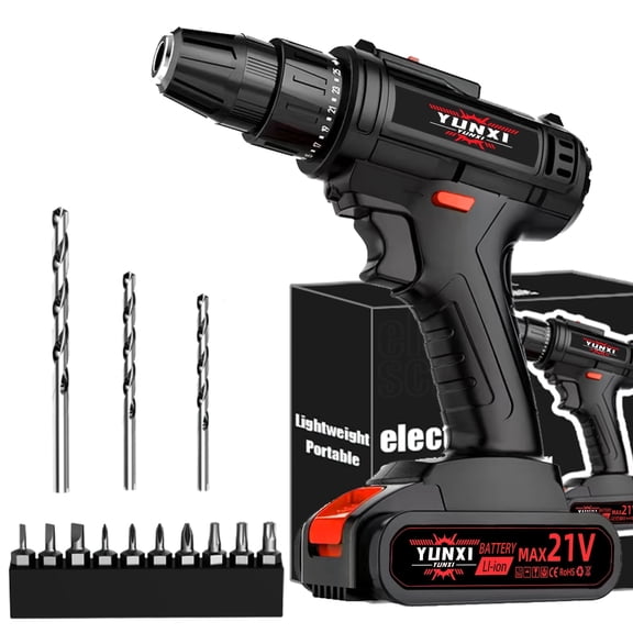 21V Cordless Drill Driver Set, 2.0Ah Battery & Fast Charger, Electric Screwdriver with Adjustable Speed/Torque for Home & Auto Repair