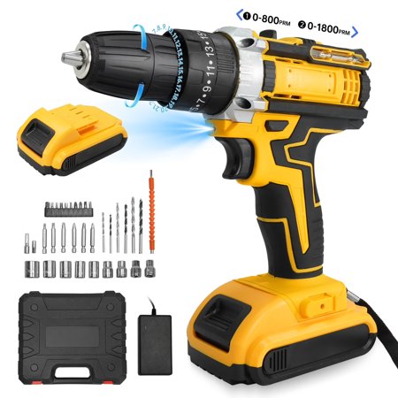 21V Cordless Drill Kit, 38-Piece Drill & Driver Set, 25+1 Torque, LED Light, Variable Speed for Wood, Metal, Home DIY Projects