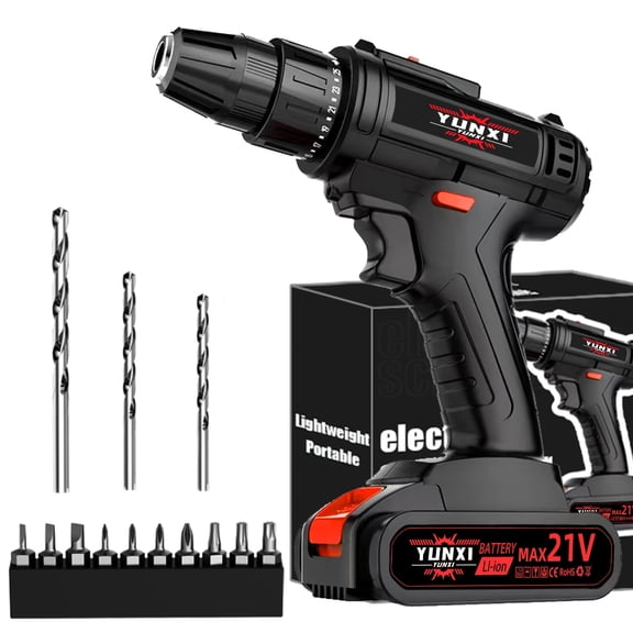 21V Cordless Drill, Multifunctional Wireless Electric Tool with Battery, Charger & Optional Drill Bits