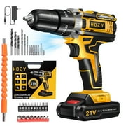 21V Cordless Drill Set, Electric Power Drill 34Pcs with 3/8 Inch Keyless Chuck, 25+3 Clutch Compact Driver Drill with Work Light, Max torque 45Nm, 2-Variable Speed & Battery and Fast Charger