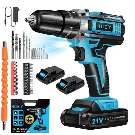 HOEY 21V Cordless Drill Set Electric Power Drill 34Pcs with 3/8 Inch Keyless Chuck 25 3