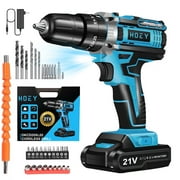 21V Cordless Drill Set, Electric Power Drill 34Pcs with 3/8 Inch Keyless Chuck, 25+3 Clutch Drill with Work Light, Max torque 45Nm, 2-Variable Speed & Battery and Fast Charger