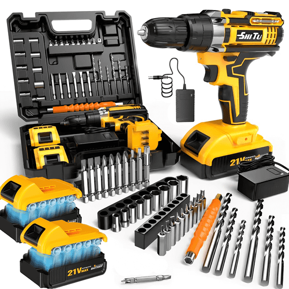 21V Cordless Drill Set, Multi-Function Electric Screwdriver Kit for Home & DIY