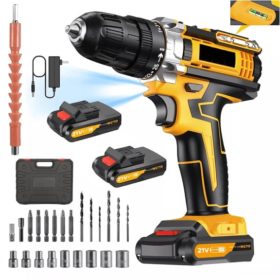 21V Cordless Drill Set with 27-Piece Tool Kit  1500mAh Li-ion Battery, 30 Torque, Adjustable Speed for Home Repair, DIY, and Crafts