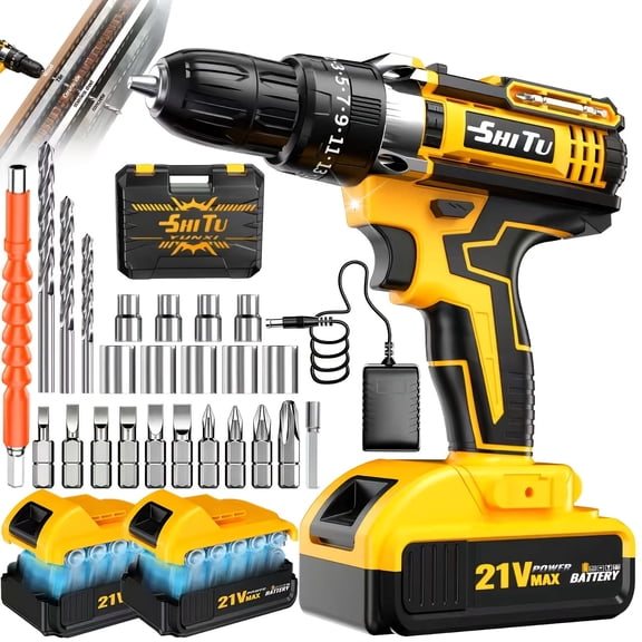 21V Cordless Drill Set with Hand Tools, Complete Rechargeable Power Drill Kit with Batteries in Tool Box