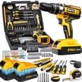 thumbnail image 1 of 21V Cordless Drill Set with Hand Tools, Complete Rechargeable Power Drill Kit with Batteries in Tool Box, 1 of 4