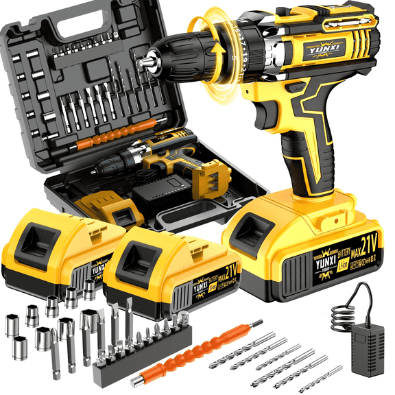 21V Cordless Drill Tool Box Set, Multifunctional Power Tool with High-Capacity Battery