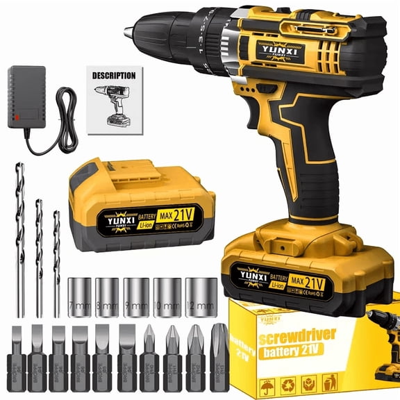 21V Cordless Drill Tool Box Set, Multifunctional Power Tool with High-Capacity Battery