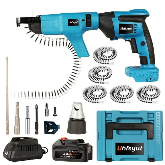 21V Cordless Drywall Screw Gun and Electric Screwdriver - 2-in-1 Self-Feeding Screwdriver, Includes Storage Toolbox and 4.0Ah Battery, Perfect for DIY and Professional Use (One battery set)