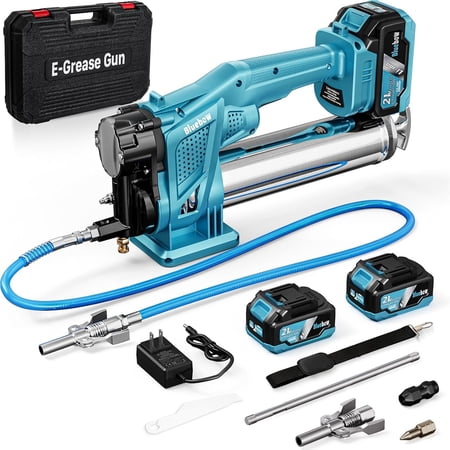 ? 21V Cordless Electric Grease Gun Kit 12000 PSI Battery Powered Auto Grease Gun with 2×4000mAh Batteries 39.4 Inch Flexible Hose Battery Grease Gun for Truck Farm Machinery Maintenance
