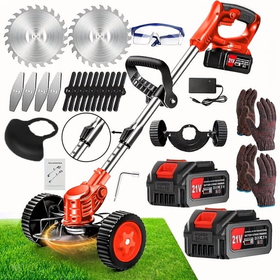 21V Cordless Electric Lawn Mower - 2 Lithium Batteries, 3 Blades, Handheld & Multifunctional - Lightweight for Yard Edging & Trimming - Father’s Day Gift