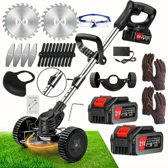 21V Cordless Electric Lawn Mower - 2 Lithium Batteries, 3 Blades, Handheld & Multifunctional - Lightweight for Yard Edging & Trimming - Father’s Day Gift