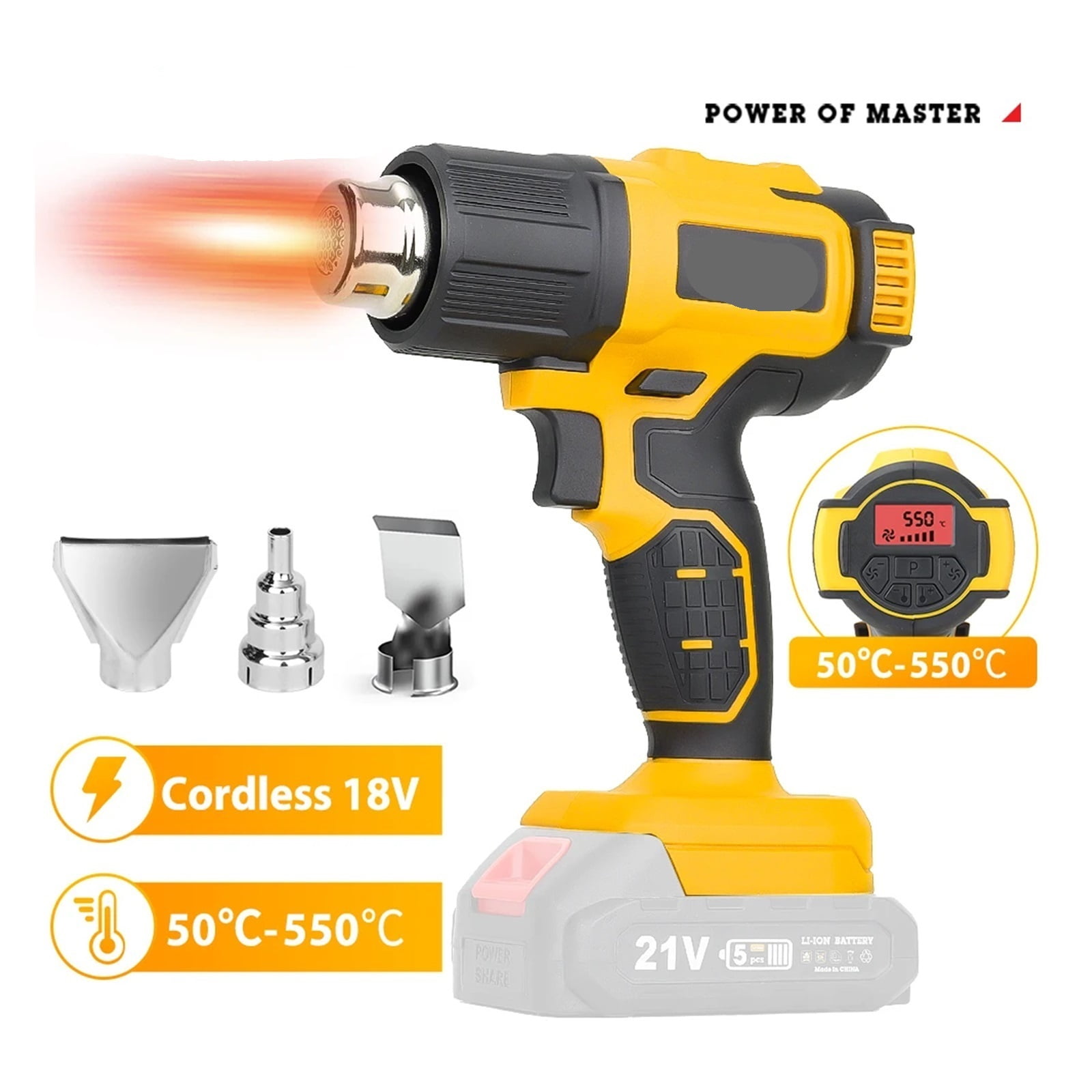 21V Cordless Handheld Heat Gun Shrink Wrapping Tool Hot Air Gun Air Dryer Soldering Thermal Blower with LED Display ,Variable Temperature