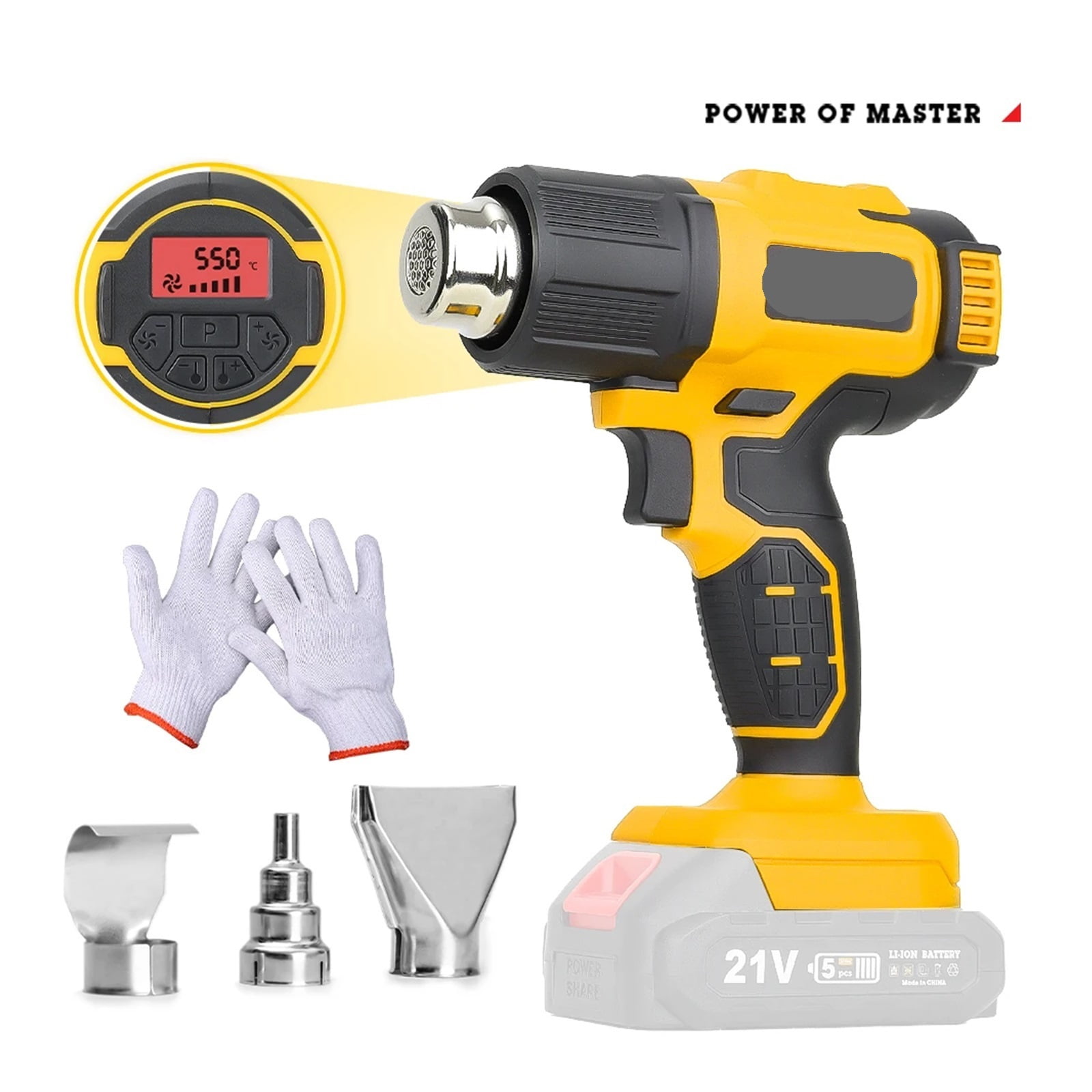 21V Cordless Handheld Heat Gun Shrink Wrapping Tool Hot Air Gun Air Dryer Soldering Thermal Blower with LED Display ,Variable Temperature