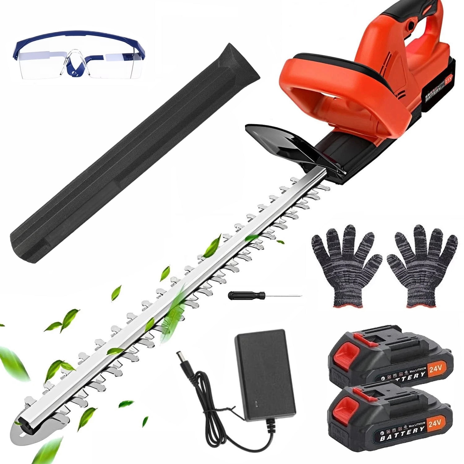 21V Cordless Hedge Trimmer with 22" Dual Blades, 2 Batteries & Charger Included, Lightweight & Compact with Splash Guard, Safety Switch for Yard, Garden, Landscaping
