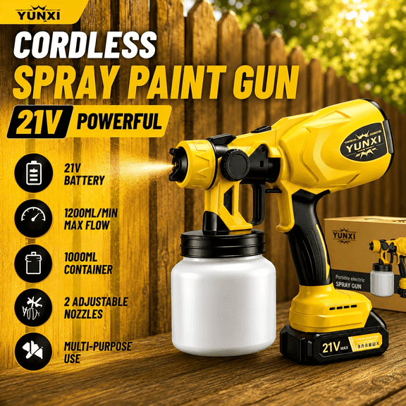 21V Cordless HighPressure Paint Spray Gun with Lithium Battery, Rechargeable Sprayer for Furniture Cabinets Walls Doors