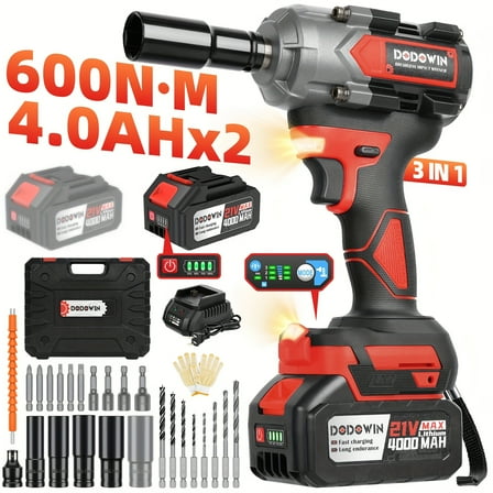 21V Cordless High Torque Impact Wrench Kit - 2600RPM Brushless Impact Driver | 2 Batteries + Charger + 6 Sockets & Full Accessories, Car/Home Power Tool, Christmas Gift