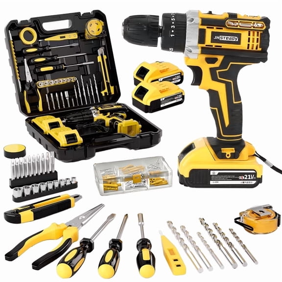 21V Cordless Impact Drill Set, with Optional Drill Bit Set And Storage Case; Includes A Drill And Electric Screwdriver, Equipped with A Work Light, And Features Adjustable Speed And Torque,