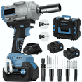 thumbnail image 1 of 21V Cordless Impact Wrench, 1/2 inch 1000N.m Max Torque, 3000rpm Speed, with 2 × 4.0Ah Li-ion Battery, 5 Sockets, 9 Drill, 6 Screws, Tool Bag, Electric Impact Wrench for Tires Cars Home, 1 of 7