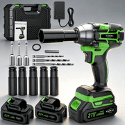 21V Cordless Impact Wrench, 1106Ft-lbs 1200N.m 1/2" Brushless Impact Gun, 21V High Torque Power Impact Driver, 2x21V Batteries  3300 RPM  1000W Electric Impact Gun for Home, Electric Impact Motor V