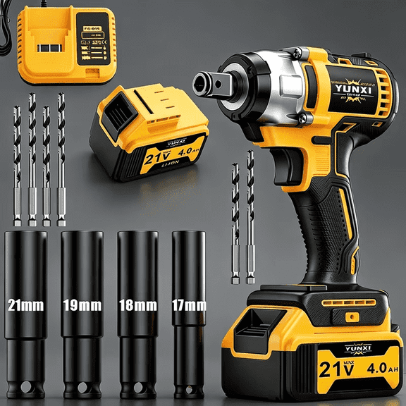 21V Cordless Impact Wrench, 740Ft-lbs (1000N.m) 1/2" Brushless Impact Gun, 21V High Torque Power Impact Driver, 21V Batteries 3300 RPM 1000W Electric Impact Gun for Home, Electric Impact Motor Va