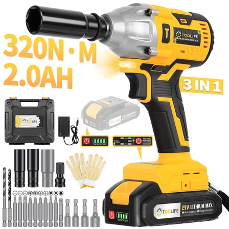 21V Cordless Impact Wrench & Drill, Brushless 1000N.m (738Ft-lbs)/320N.m, 1/2 Inch 1820RPM, Charger, 6 Sockets & Full Accessories for Car/Home Use