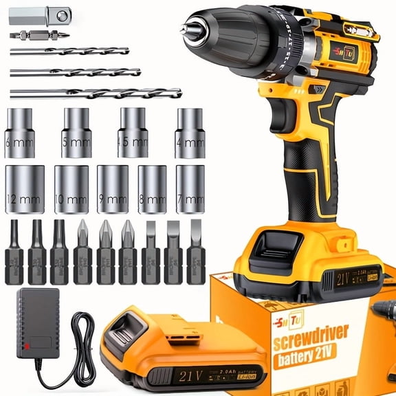 21V Cordless Impact Wrench Drill Set - Heavy-duty with 4000mAh Battery, Toolbox, Charger & Complete Drill Socket Accessories, Ideal for Car Repair & Heavy-duty DIY, Perfect Father's Day/Men's Gift