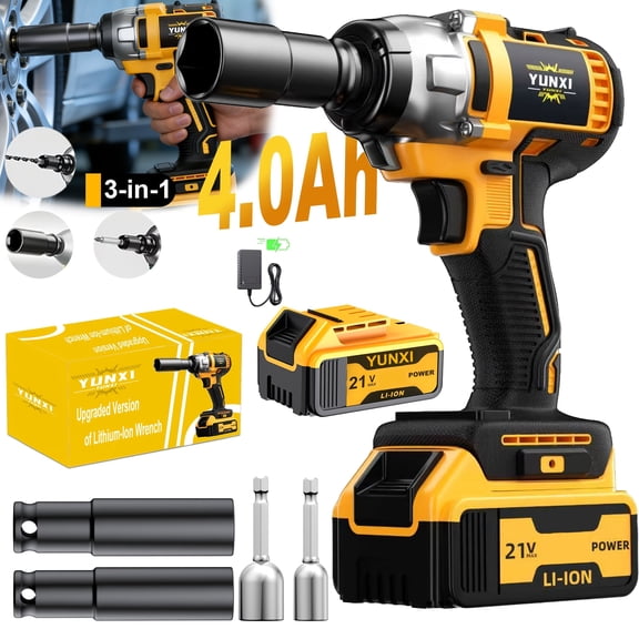 21V Cordless Impact Wrench High Torque, 3-in-1 Multifunctional Li-Ion Electric Wrench Kit with 4.0Ah Battery & Fast Charger for Automotive Home Garage