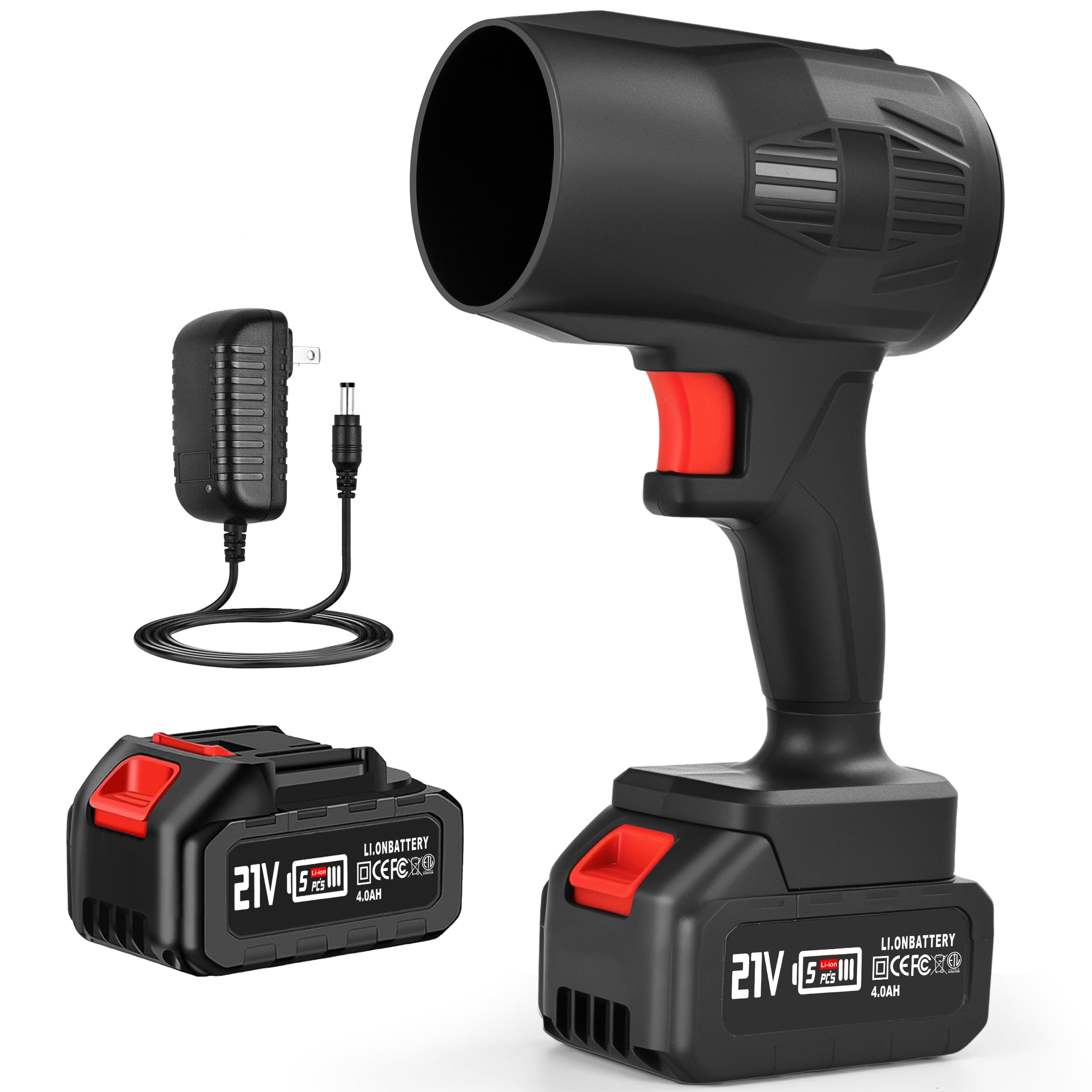 21V Cordless Leaf Blower, 32000 RPM Electric Handheld Blower with 2 Batteries & Fast Charger, Lightweight for Patio Lawn Yard Deck Garage Cleaning, Variable Speed
