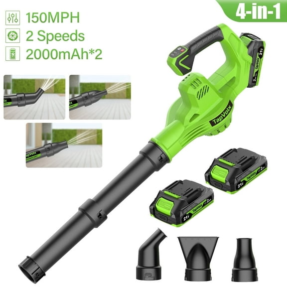 21V Cordless Leaf Blower 4-in-1 Nozzles Design Battery Powered Leaf Blowers with 2x Battery and Charger Lightweight Small Electric Blower for Lawn Care,Garden,Yard,Eaves,etc