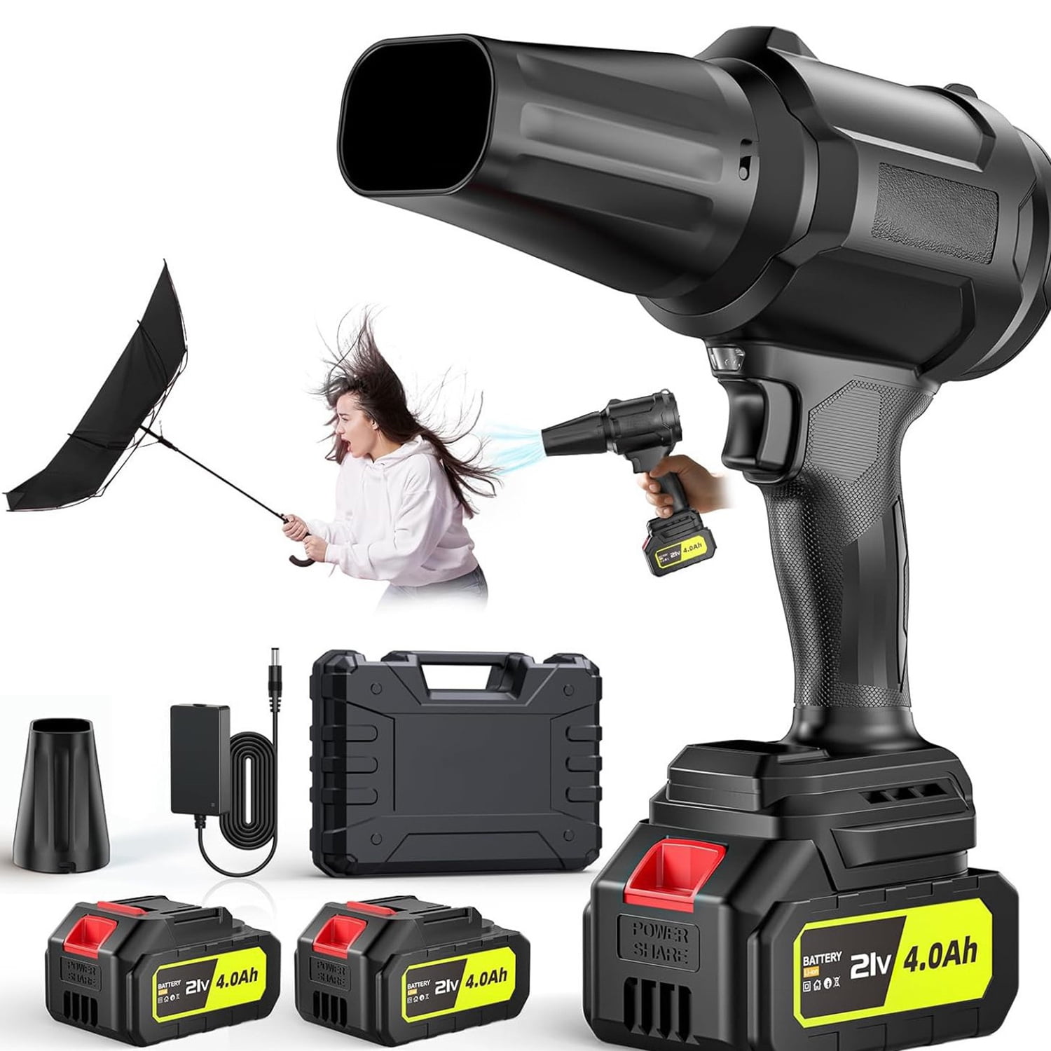 21V Cordless Leaf Blower, 980,000 RPM Handheld Blower with 2 Batteries & Charger, 110+ MPH Wind Speed, Lightweight 1.12 lbs for Lawn, Patio, Deck, Garage Cleaning