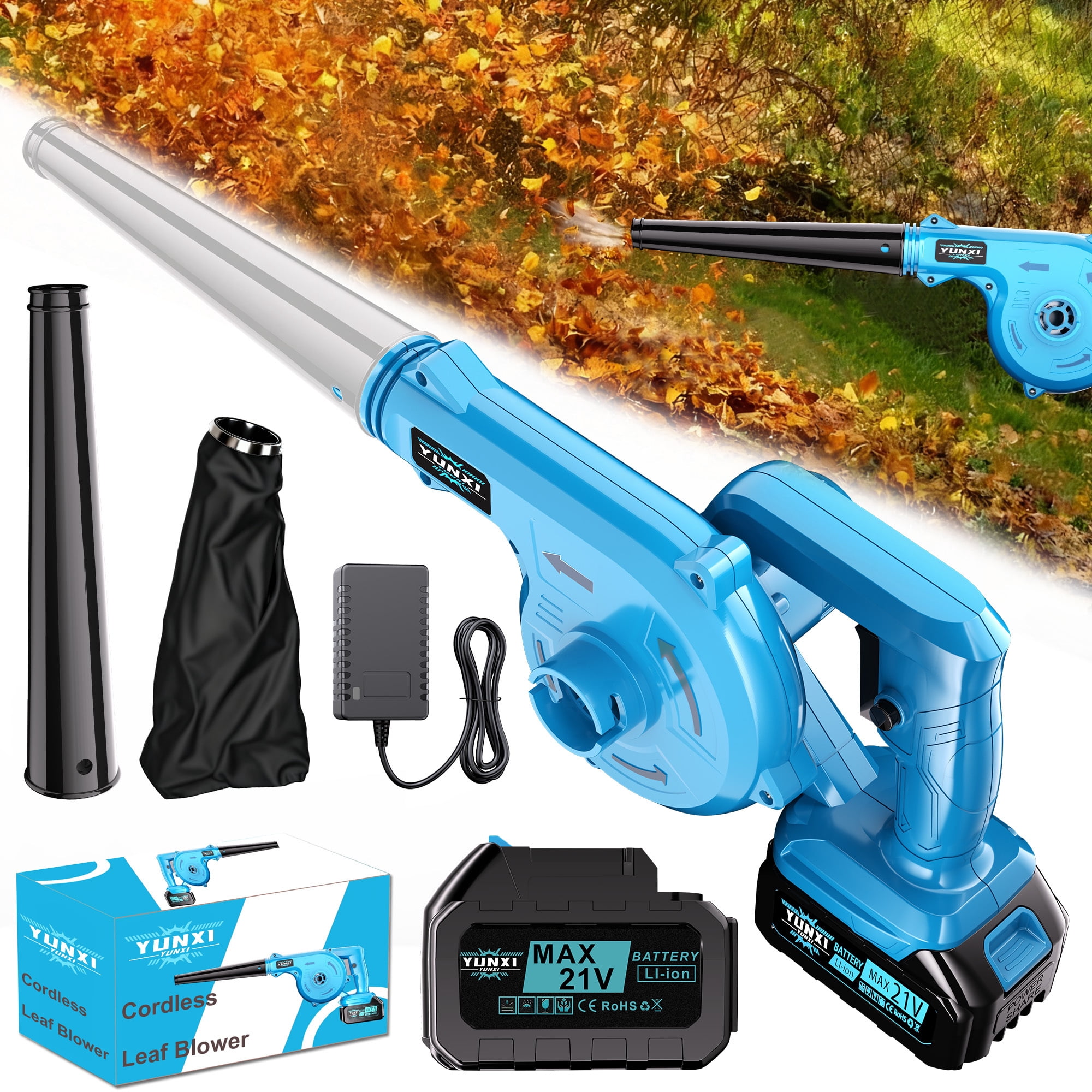 21V Cordless Leaf Blower, High Power Handheld Electric Lightweight Blower for Lawn Care, Snow Cleaning, Yard & Garden Dust & Pet Hair Removal