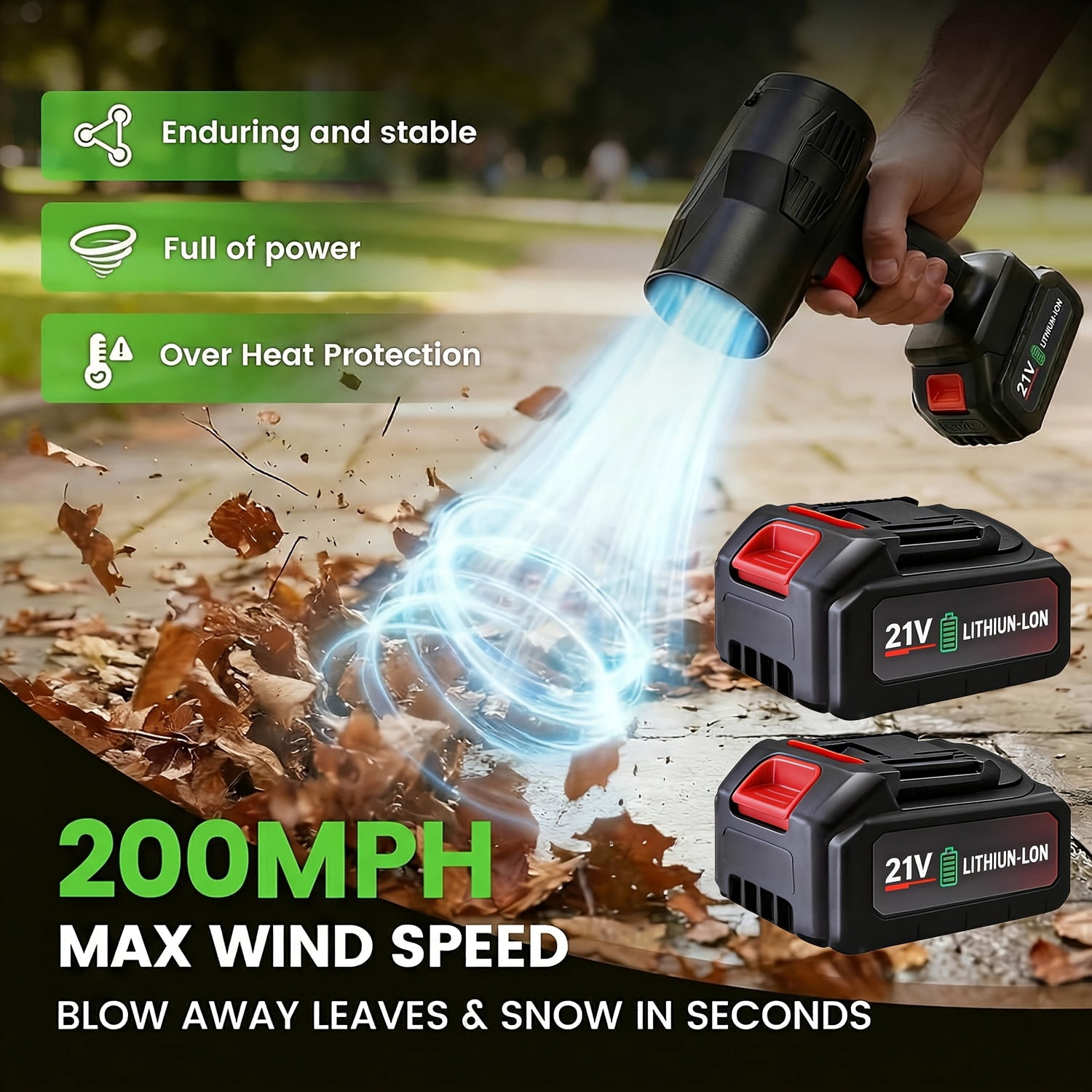 21V Cordless Leaf Blower With Battery 130000 RPM High Speed Handheld Blower Lightweight For Lawn Care Snow Removal Car Drying Patio Yard Outdoor Use