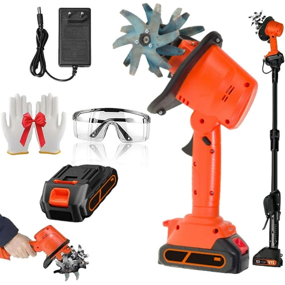 21V Cordless Mini Tiller Cultivator -235RPM with 4 Rows of Tines, 2x1.5Ah Batteries Charger, 4 Inch Hand Tiller Garden Tool, Electric Garden Tiller for Lawn/Soil Cultivation