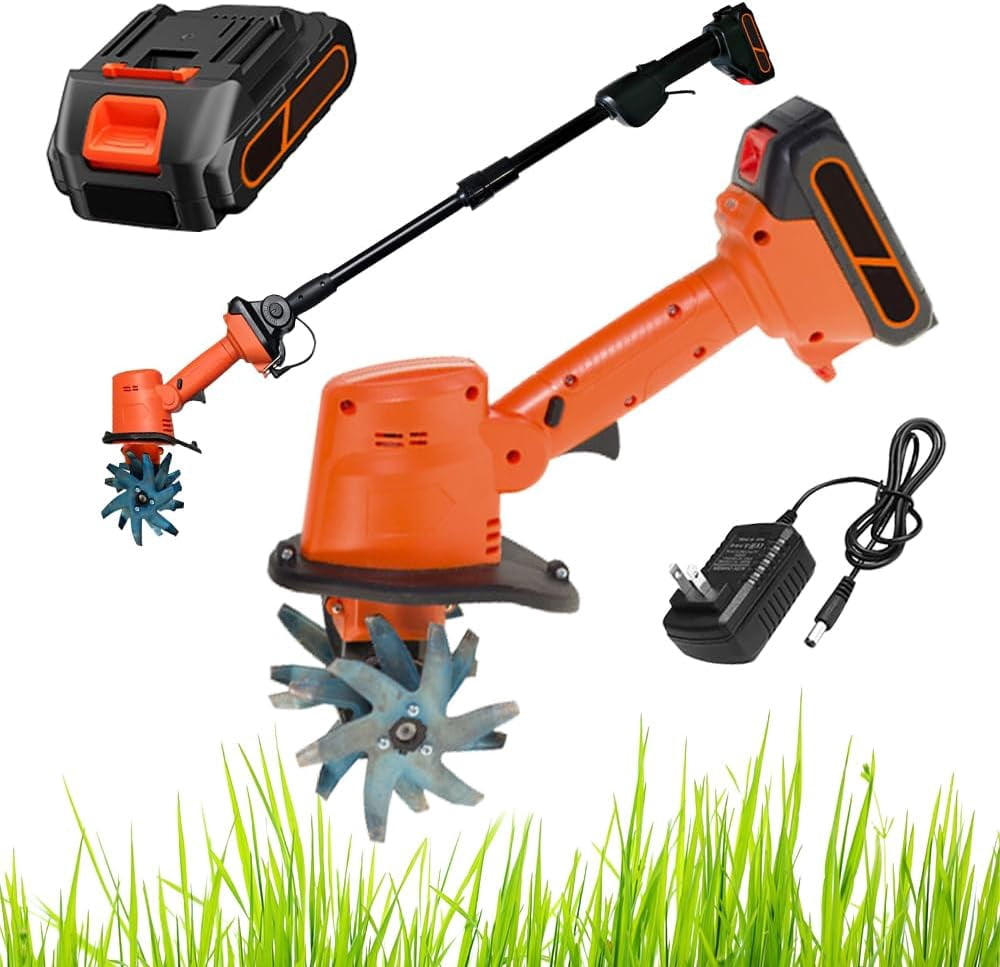 21V Cordless Mini Tiller Cultivator, 235RPM Battery Powered Rototiller ...