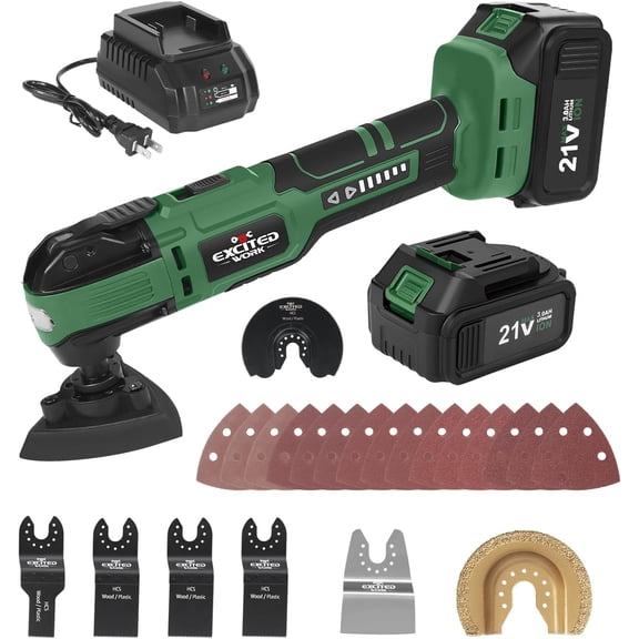 21V Cordless Oscillating Tool Kits, Brushless Oscillating Multitool with 6-variable speed, 2X3.0 Ah and accessories for , , Scraping, Sanding