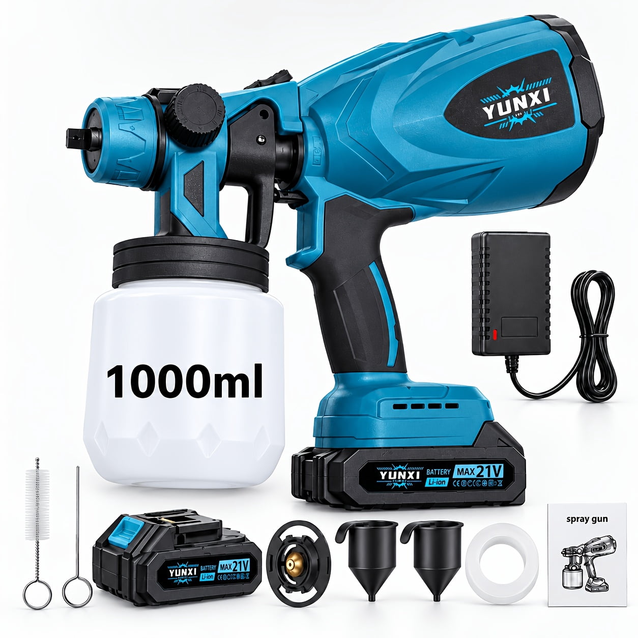 Container Fenced Home 21V Cordless Paint Sprayer Gun, 1000ml Large Container Electric Paint ...