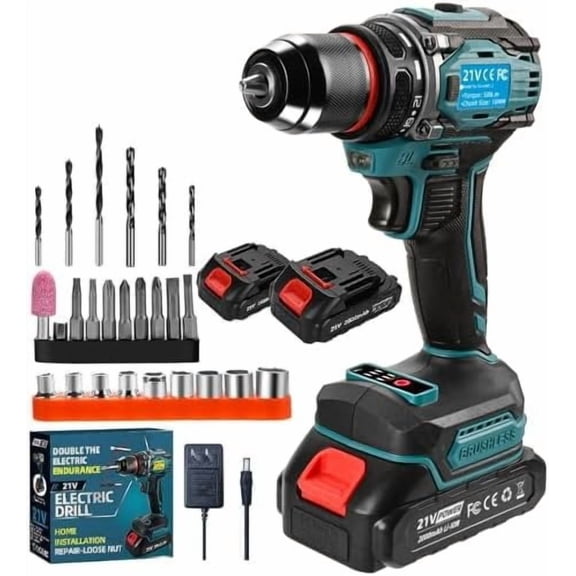 21V Cordless Power Drill/Driver Set, Electric Power Drill Set with 2 & Charger, 3/8" Keyless Chuck, 2 Variable Speed, 28- Kit Power Drill Drivers for Use