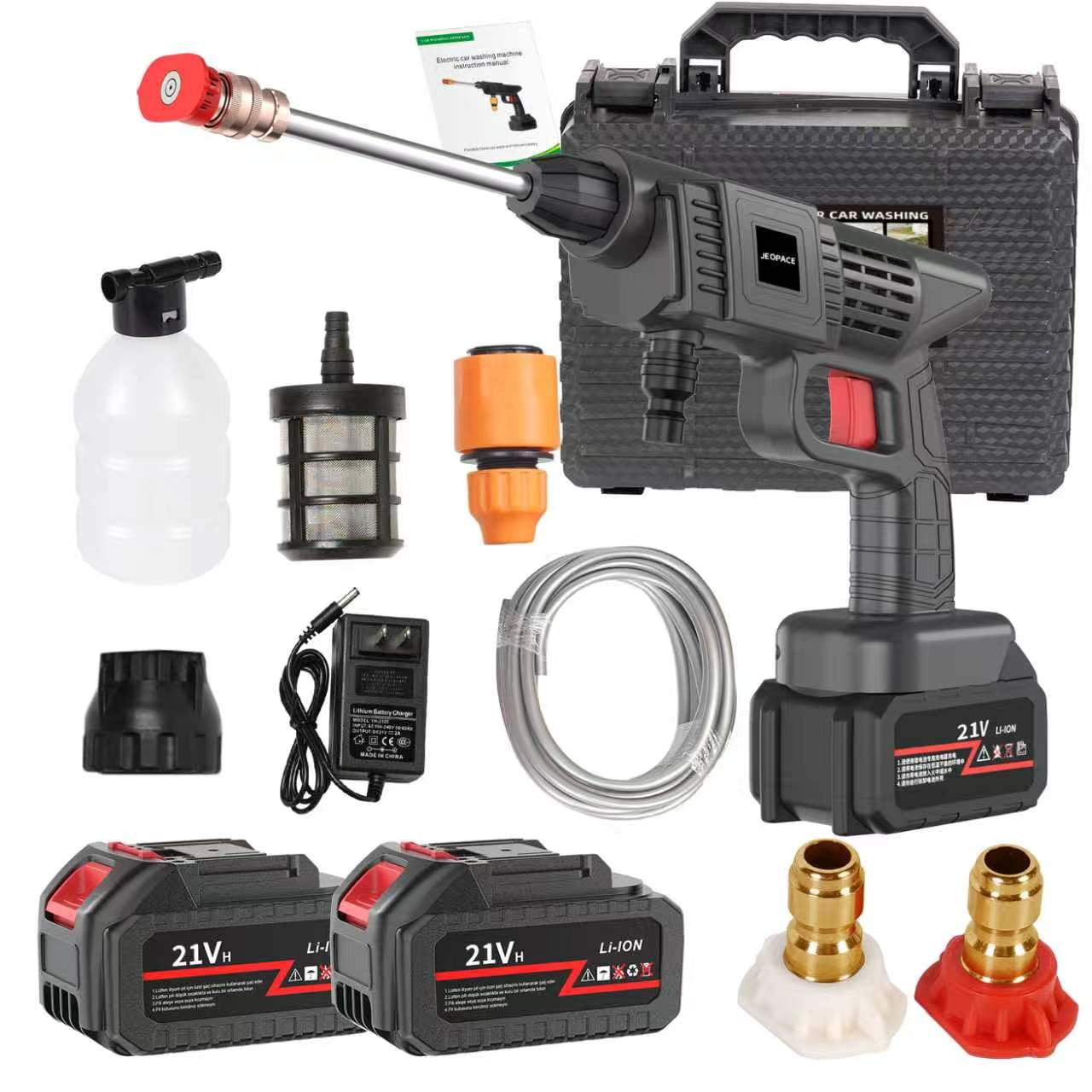 21V Cordless Pressure Washer, Portable High-Power Cleaning Gun with 2 Batteries, 6-in-1 Nozzles & Foam Cannon, for Car, Patio & Garden Cleaning