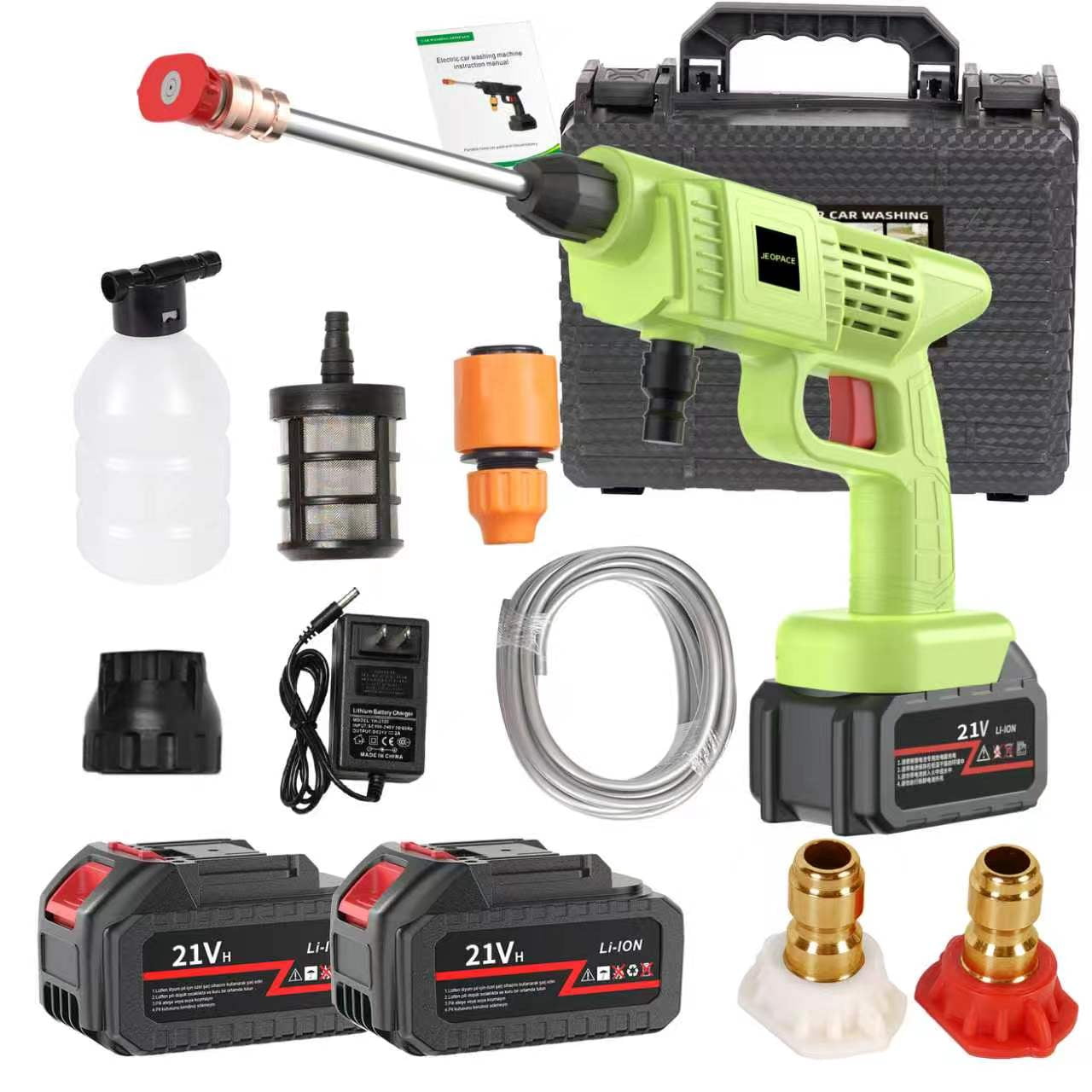 21V Cordless Pressure Washer, Portable High-Power Cleaning Gun with 2 Batteries, 6-in-1 Nozzles & Foam Cannon, for Car, Patio & Garden Cleaning