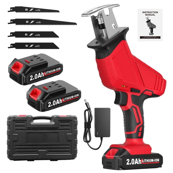 21V Cordless Reciprocating Saw, 0-3500 SPM, 2 X 2.0Ah Lithium-Ion Batteries & Charger, 4 Saw Blades Included, Tool-Free Blade Replacement, Ergonomic Handle with Safety Lock, for Wood & Metal Cutting