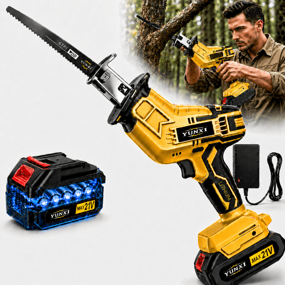 21V Cordless Reciprocating Saw with Rechargeable Battery and Charger, Handheld Electric Saw for Wood, Metal, Tree Branch Pruning and Home DIY Projects