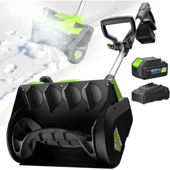 21V Cordless Snow Shovel, 12.1" Electric Snow Shovel with Directional Plate, 4.0Ah Battery & Charger, 20FT Throw Distance, 300lbs/min Snow Removal, Lightweight 9.9lb for Driveway & Steps