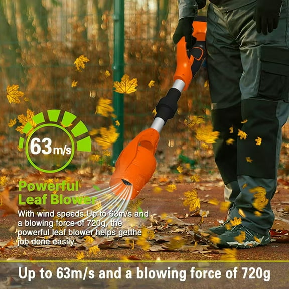 21V Electric Cordless Leaf Blower 400W High Power 39000RPM Snow Blower for Garden Outdoor with One Charger and Two Batteries Orange