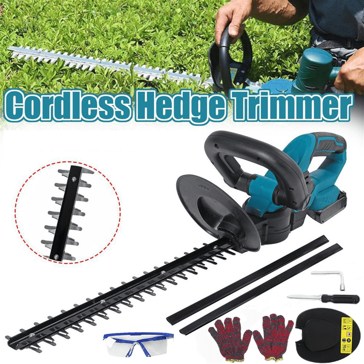 21V Electric Hedge Trimmer Cordless Hedge Trimmer Dual Blades 22inch